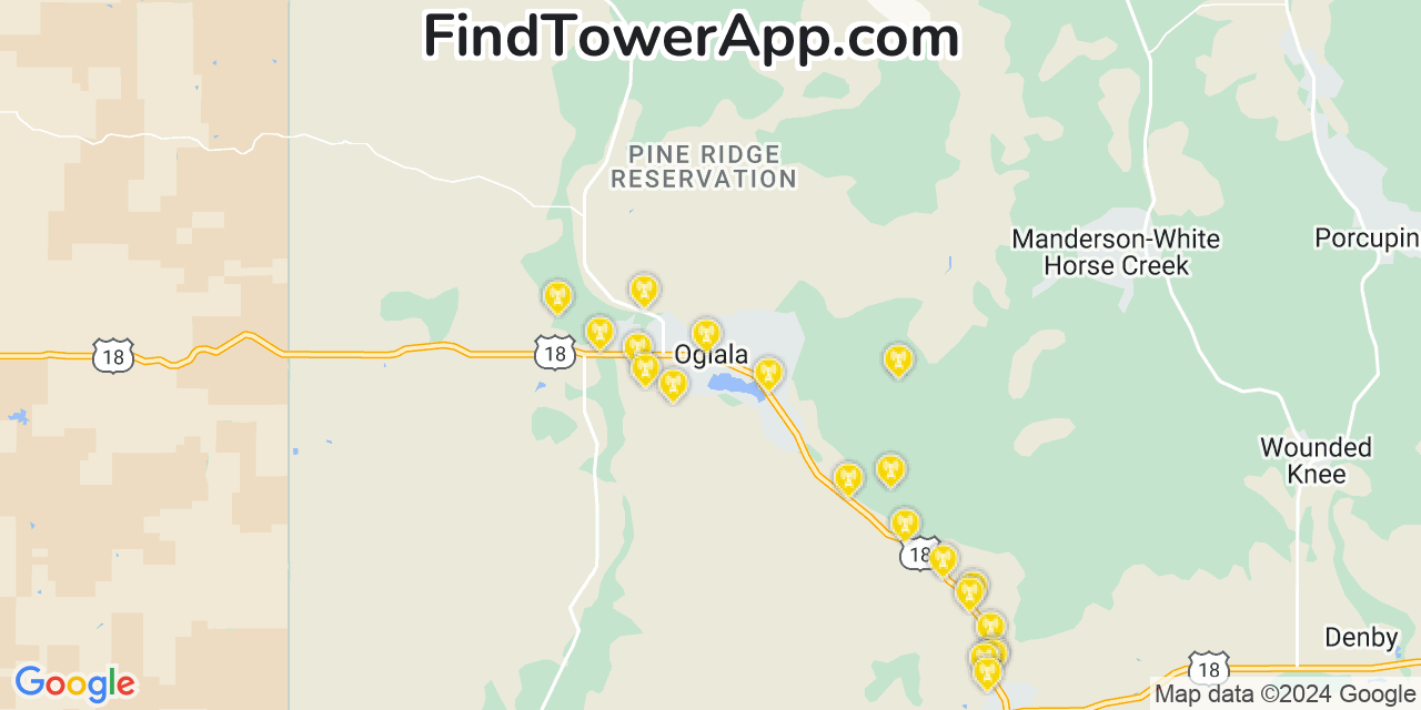 AT&T 4G/5G cell tower coverage map Oglala, South Dakota