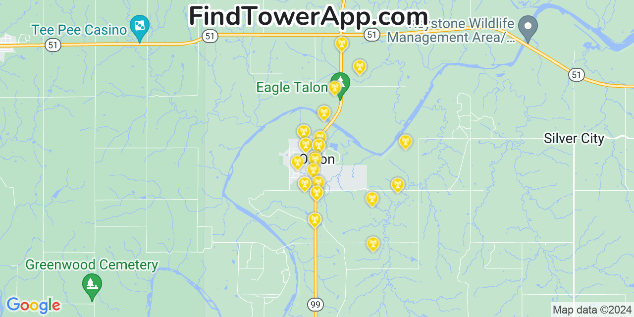 AT&T 4G/5G cell tower coverage map Oilton, Oklahoma