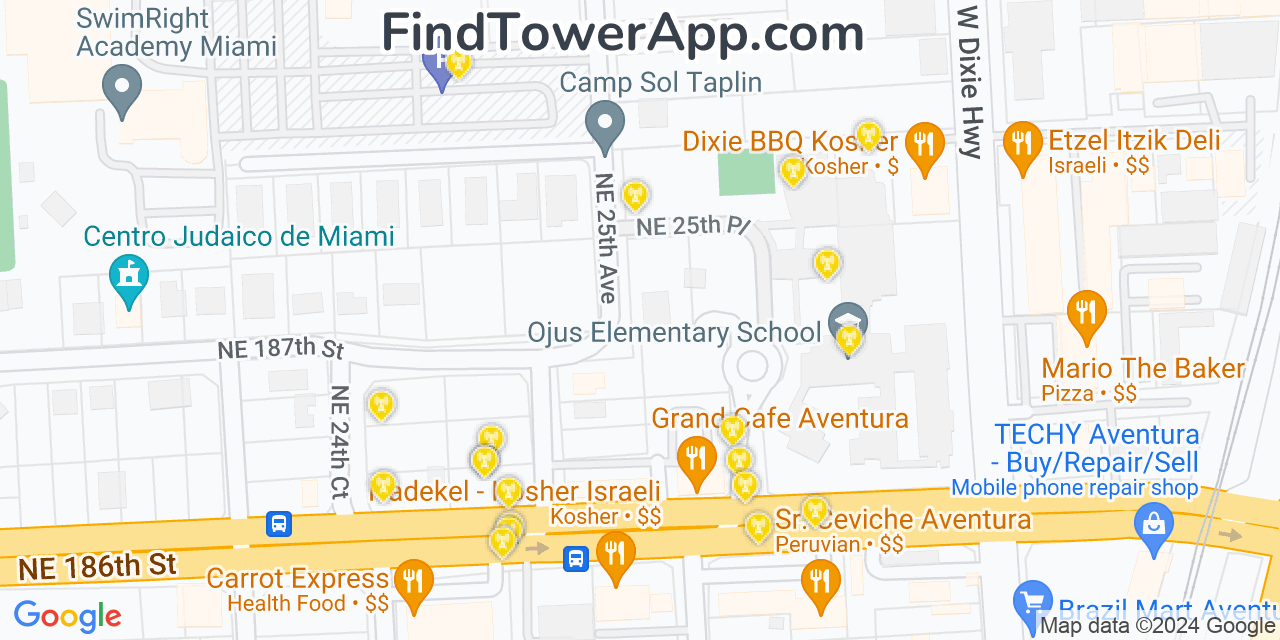 AT&T 4G/5G cell tower coverage map Ojus, Florida