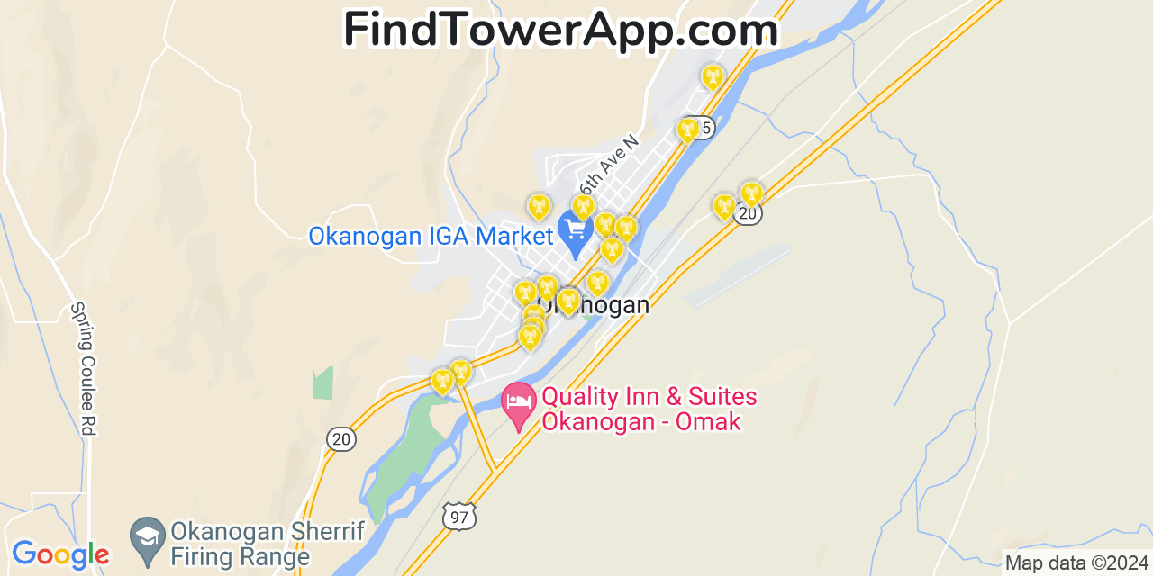 AT&T 4G/5G cell tower coverage map Okanogan, Washington