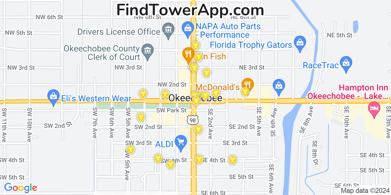 AT&T 4G/5G cell tower coverage map Okeechobee, Florida