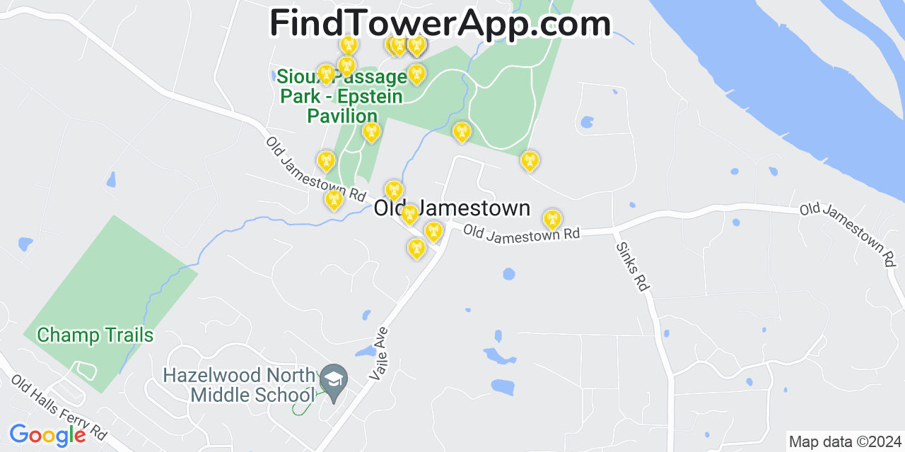 Verizon 4G/5G cell tower coverage map Old Jamestown, Missouri