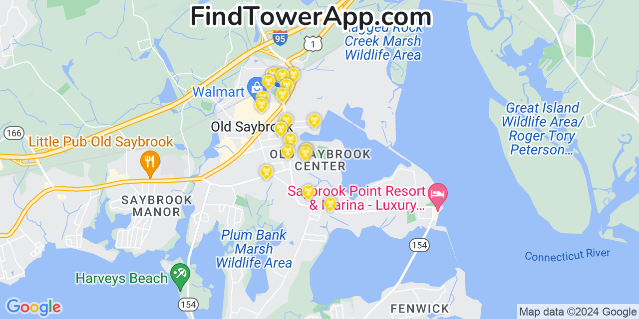 AT&T 4G/5G cell tower coverage map Old Saybrook Center, Connecticut