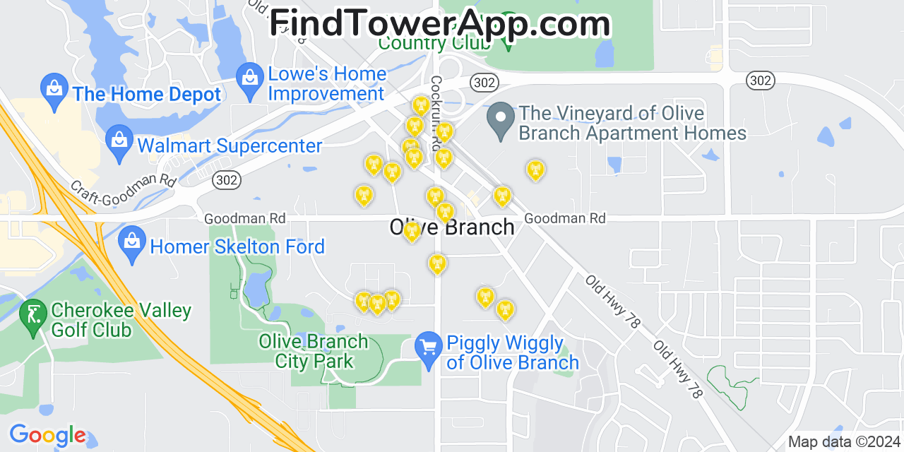 T-Mobile 4G/5G cell tower coverage map Olive Branch, Mississippi