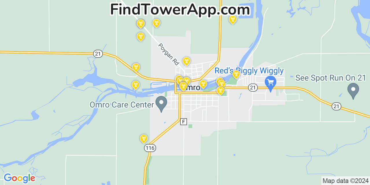 AT&T 4G/5G cell tower coverage map Omro, Wisconsin