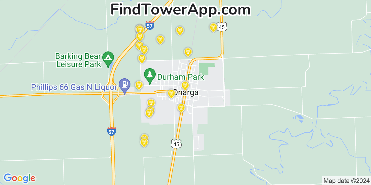 AT&T 4G/5G cell tower coverage map Onarga, Illinois