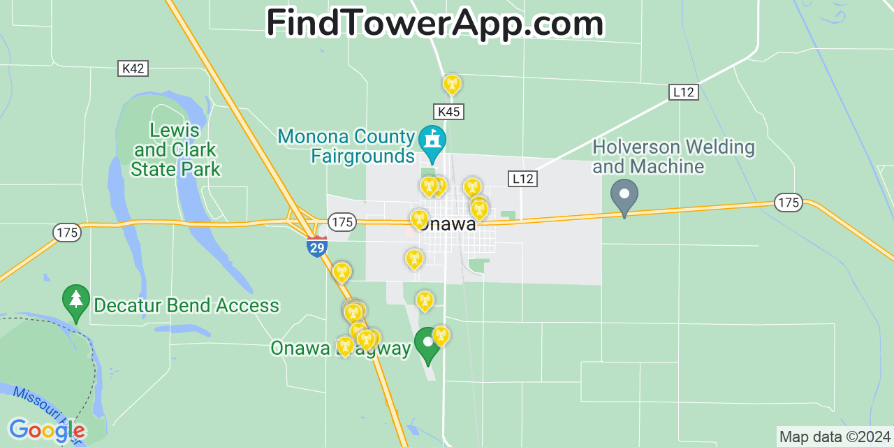 AT&T 4G/5G cell tower coverage map Onawa, Iowa