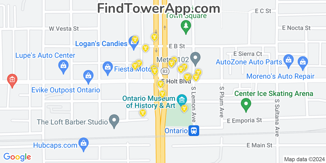 AT&T 4G/5G cell tower coverage map Ontario, California