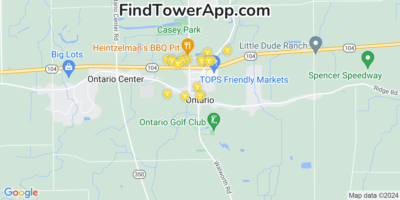 AT&T 4G/5G cell tower coverage map Ontario, New York