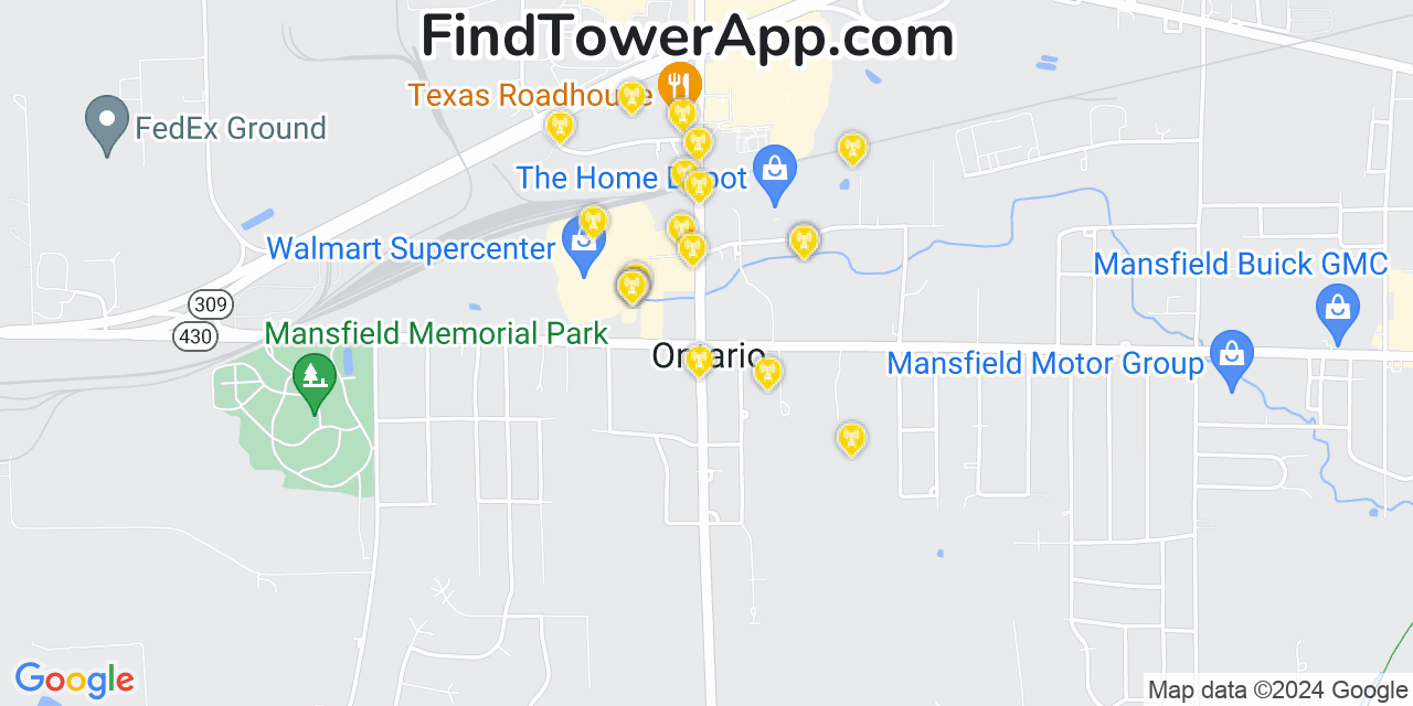 Verizon 4G/5G cell tower coverage map Ontario, Ohio