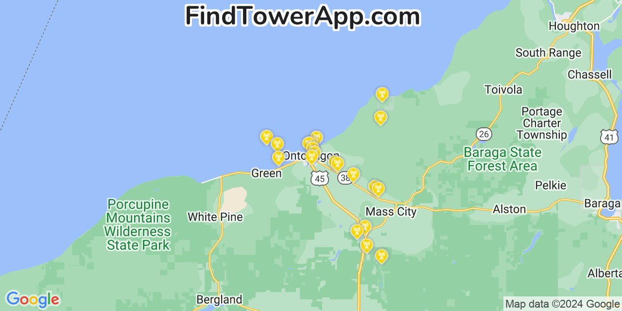 T-Mobile 4G/5G cell tower coverage map Ontonagon, Michigan