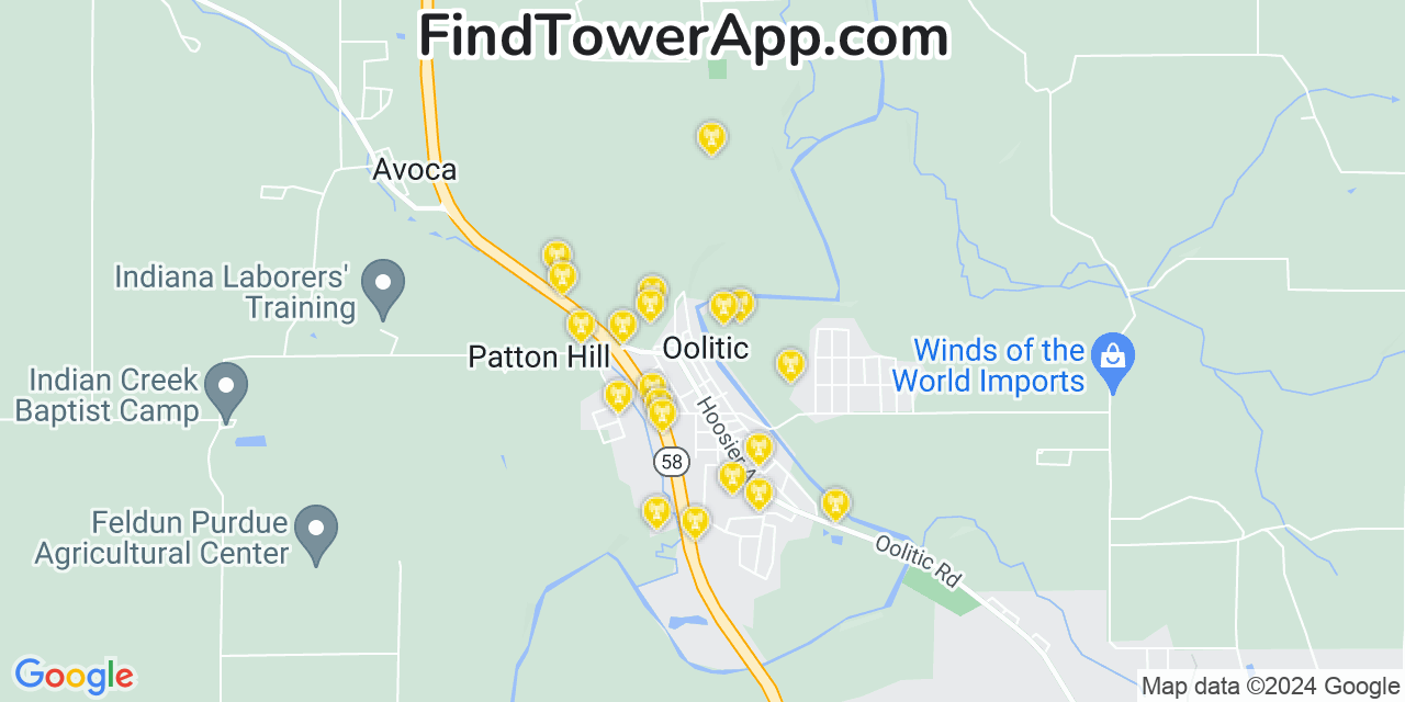 AT&T 4G/5G cell tower coverage map Oolitic, Indiana