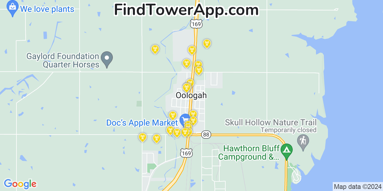 AT&T 4G/5G cell tower coverage map Oologah, Oklahoma