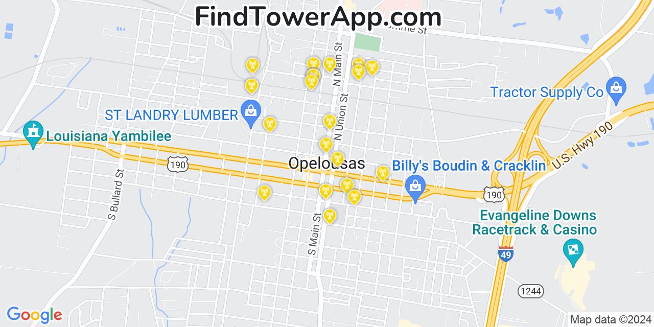 AT&T 4G/5G cell tower coverage map Opelousas, Louisiana