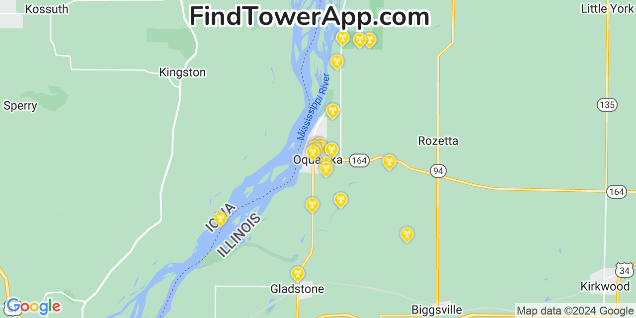 AT&T 4G/5G cell tower coverage map Oquawka, Illinois