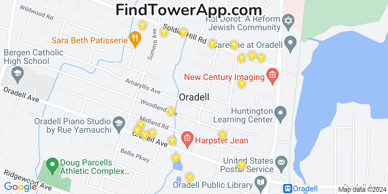 AT&T 4G/5G cell tower coverage map Oradell, New Jersey