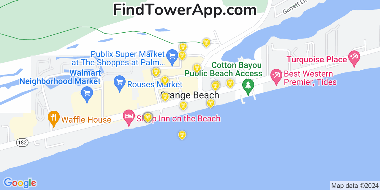 Verizon 4G/5G cell tower coverage map Orange Beach, Alabama