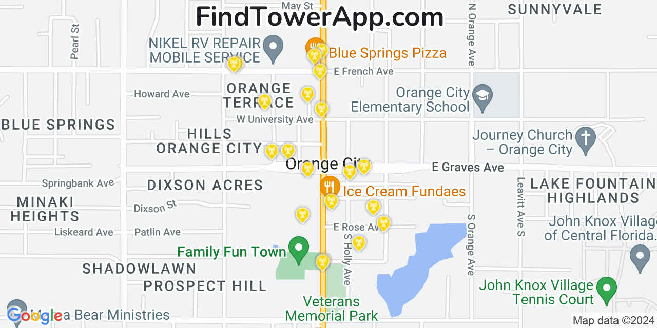 AT&T 4G/5G cell tower coverage map Orange City, Florida