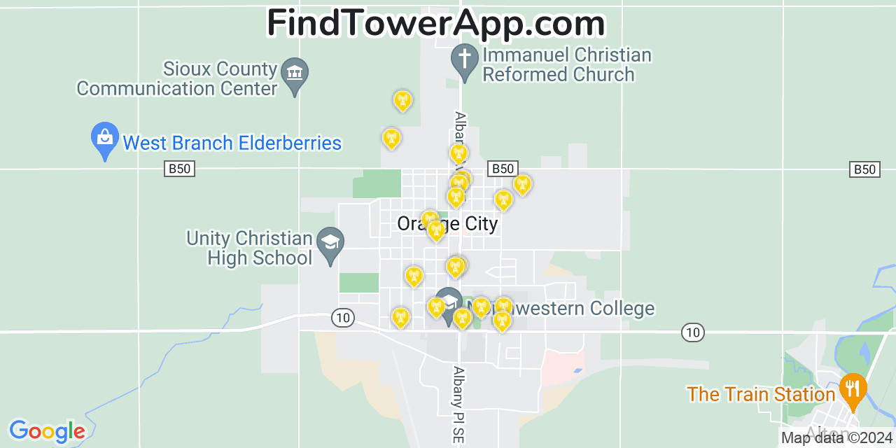 Verizon 4G/5G cell tower coverage map Orange City, Iowa