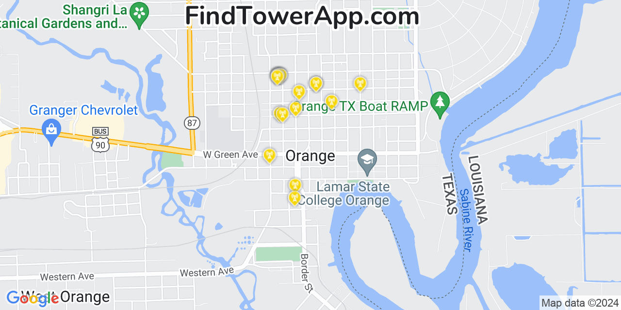 AT&T 4G/5G cell tower coverage map Orange, Texas