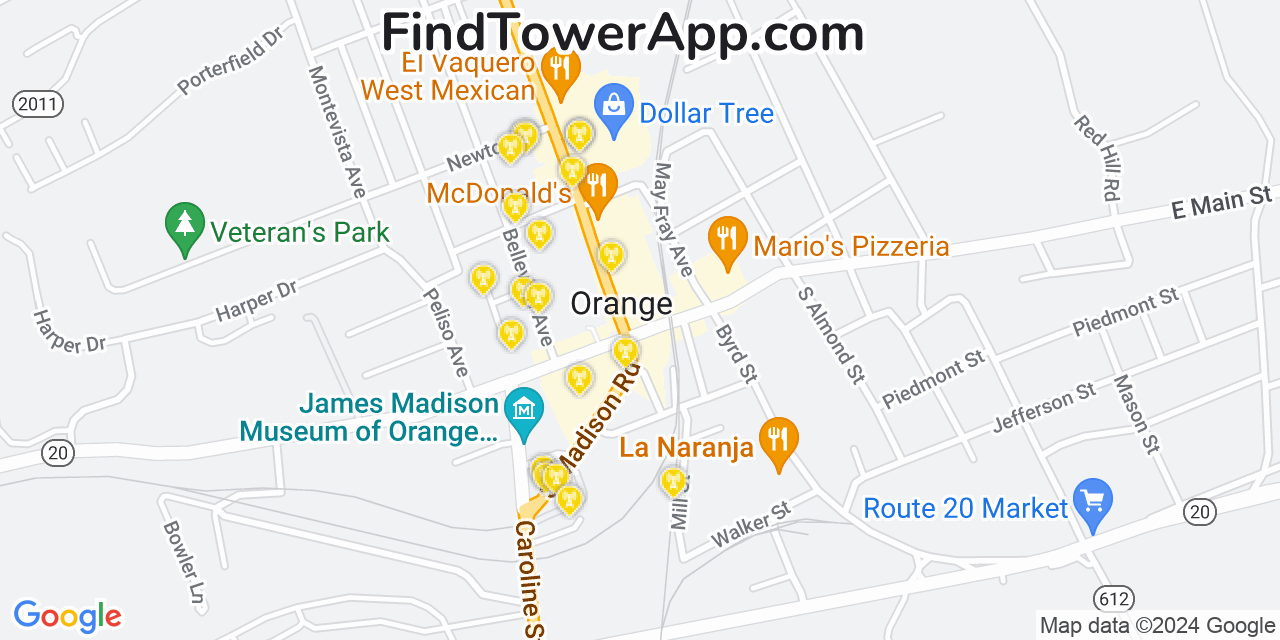 AT&T 4G/5G cell tower coverage map Orange, Virginia