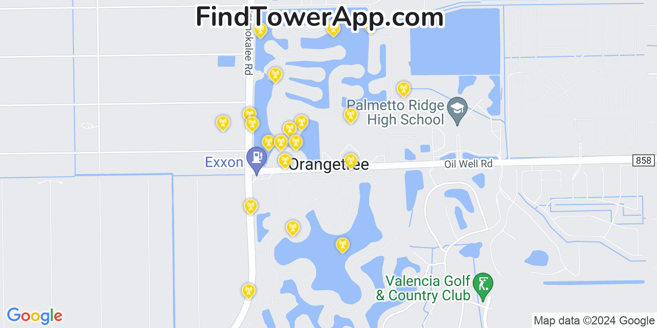 T-Mobile 4G/5G cell tower coverage map Orangetree, Florida