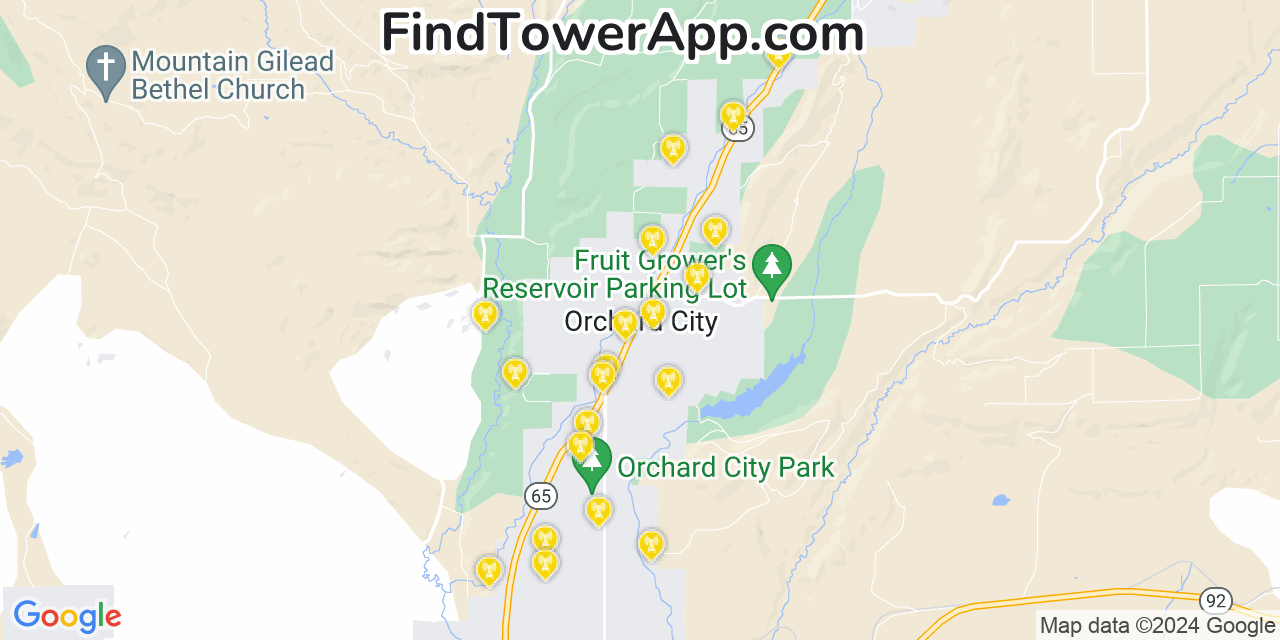 AT&T 4G/5G cell tower coverage map Orchard City, Colorado
