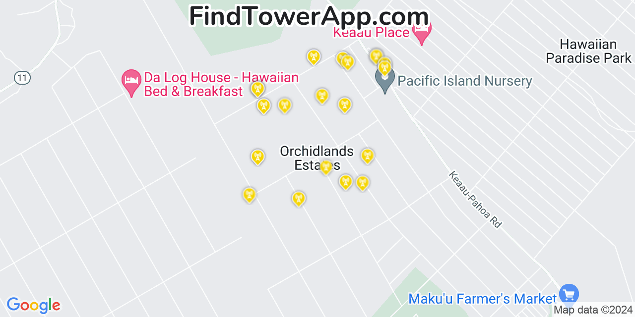 Verizon 4G/5G cell tower coverage map Orchidlands Estates, Hawaii