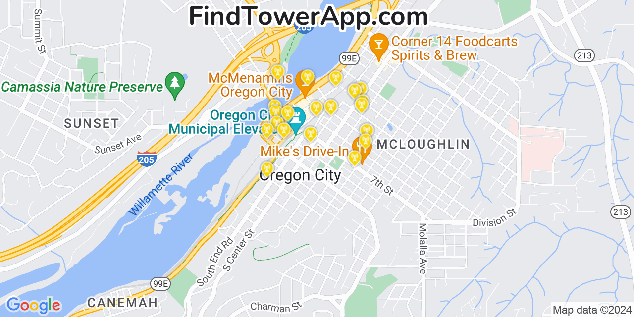 AT&T 4G/5G cell tower coverage map Oregon City, Oregon