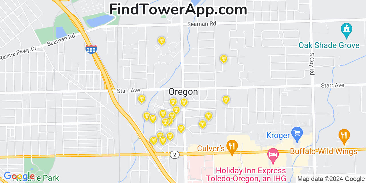 AT&T 4G/5G cell tower coverage map Oregon, Ohio