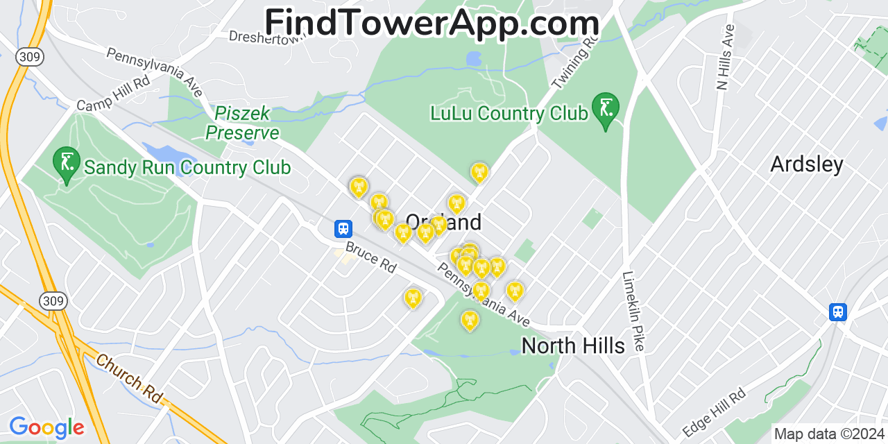 T-Mobile 4G/5G cell tower coverage map Oreland, Pennsylvania