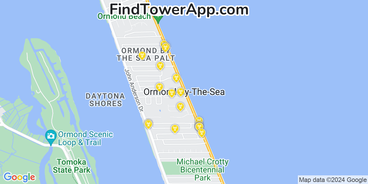 AT&T 4G/5G cell tower coverage map Ormond by the Sea, Florida