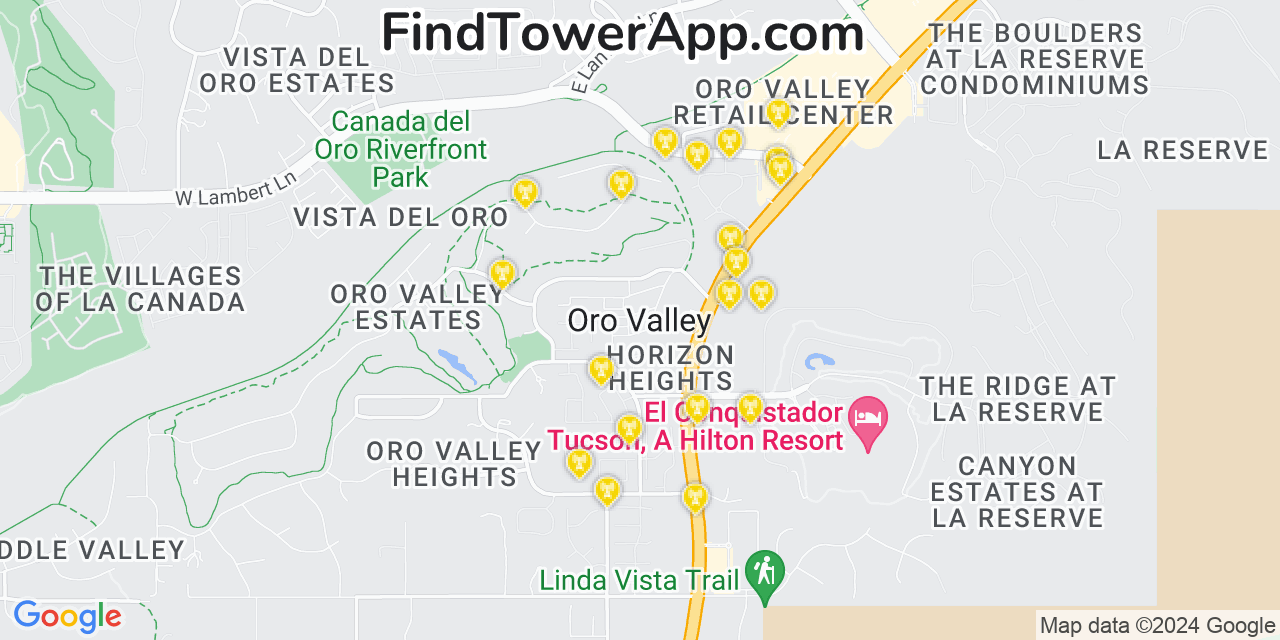 AT&T 4G/5G cell tower coverage map Oro Valley, Arizona