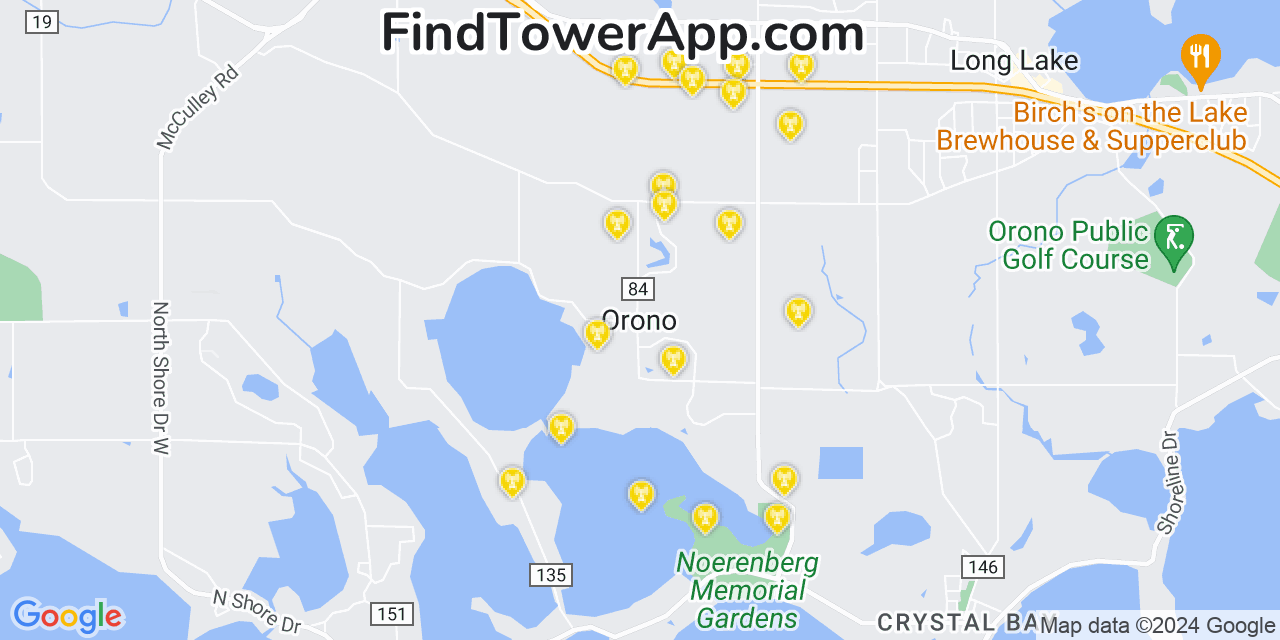 Verizon 4G/5G cell tower coverage map Orono, Minnesota