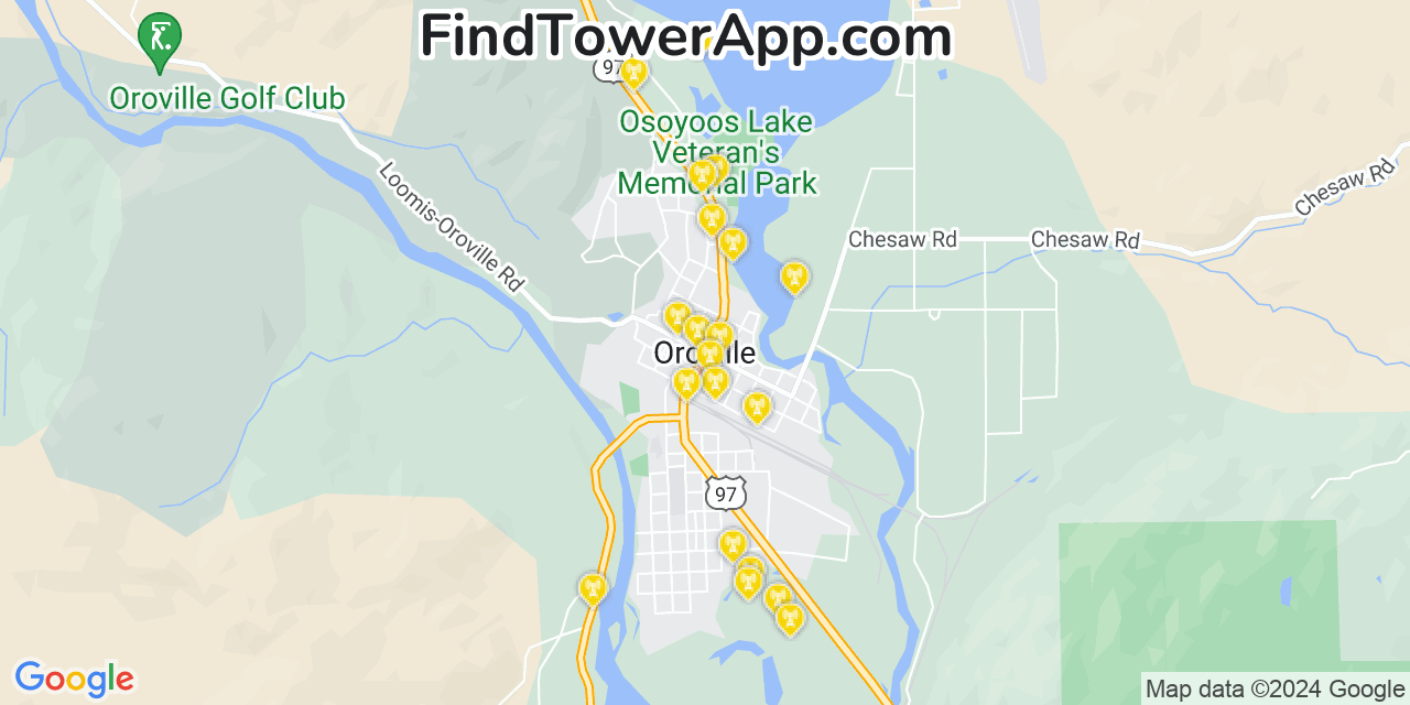 Verizon 4G/5G cell tower coverage map Oroville, Washington