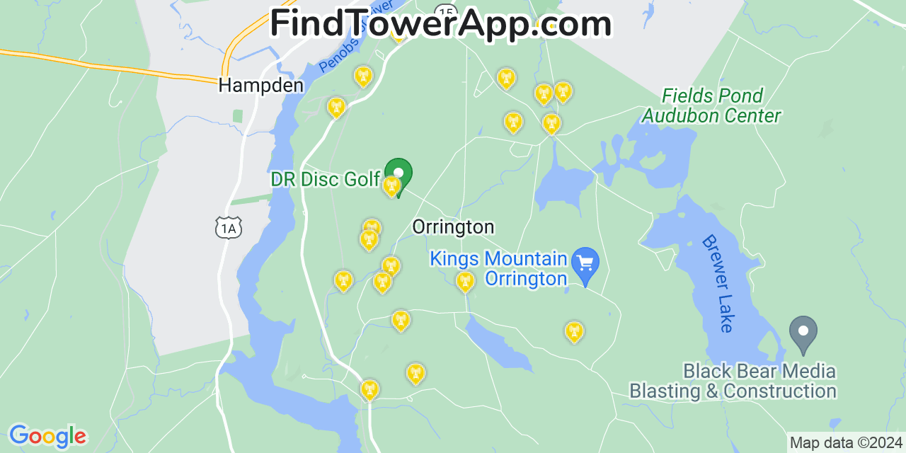 AT&T 4G/5G cell tower coverage map Orrington, Maine