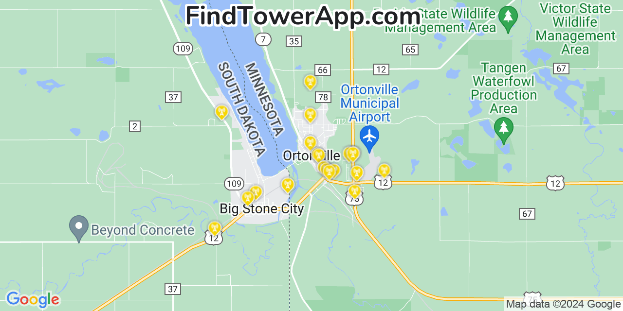 AT&T 4G/5G cell tower coverage map Ortonville, Minnesota