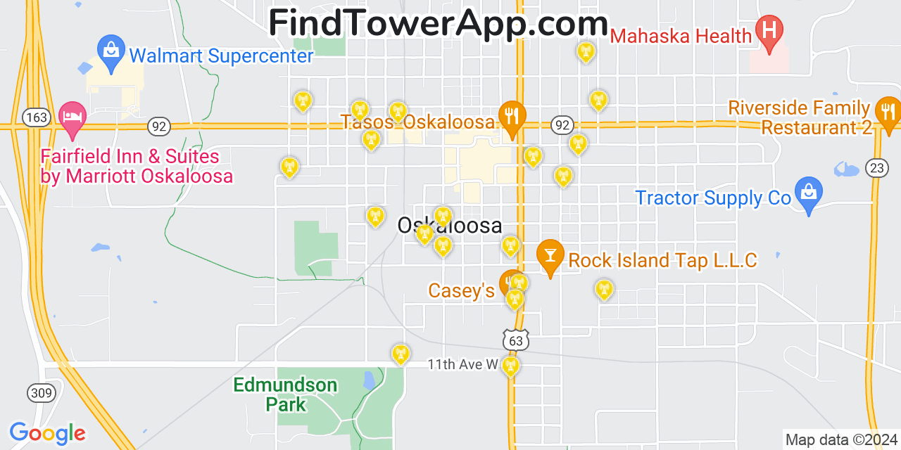 Verizon 4G/5G cell tower coverage map Oskaloosa, Iowa