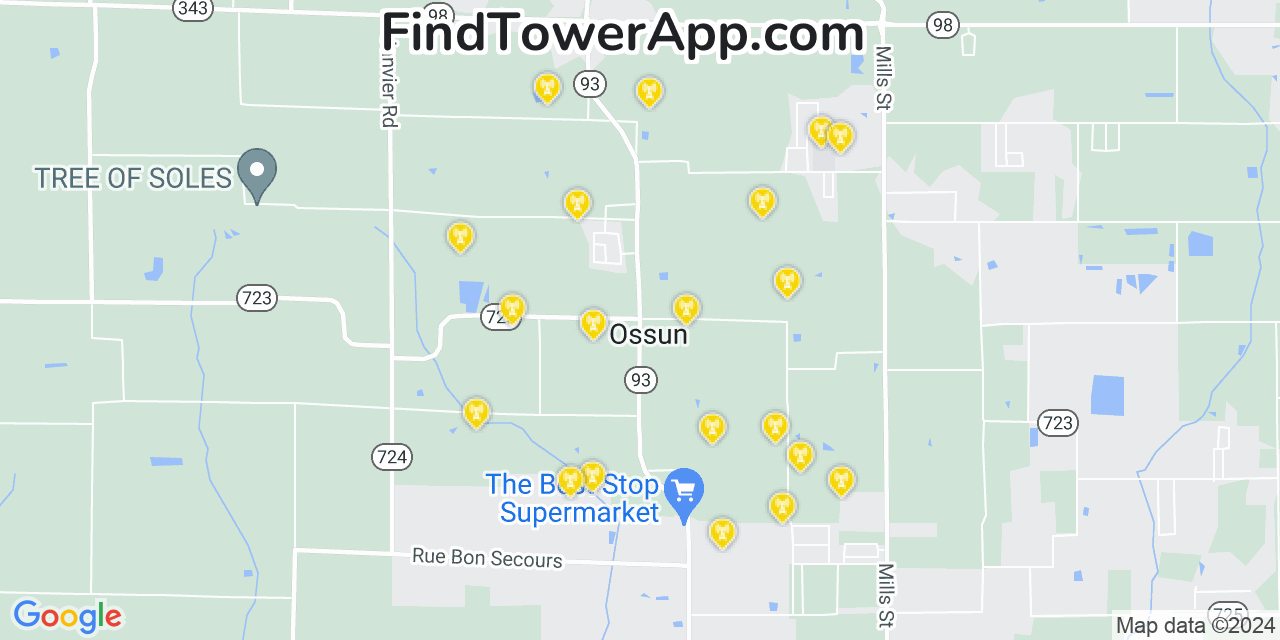 AT&T 4G/5G cell tower coverage map Ossun, Louisiana