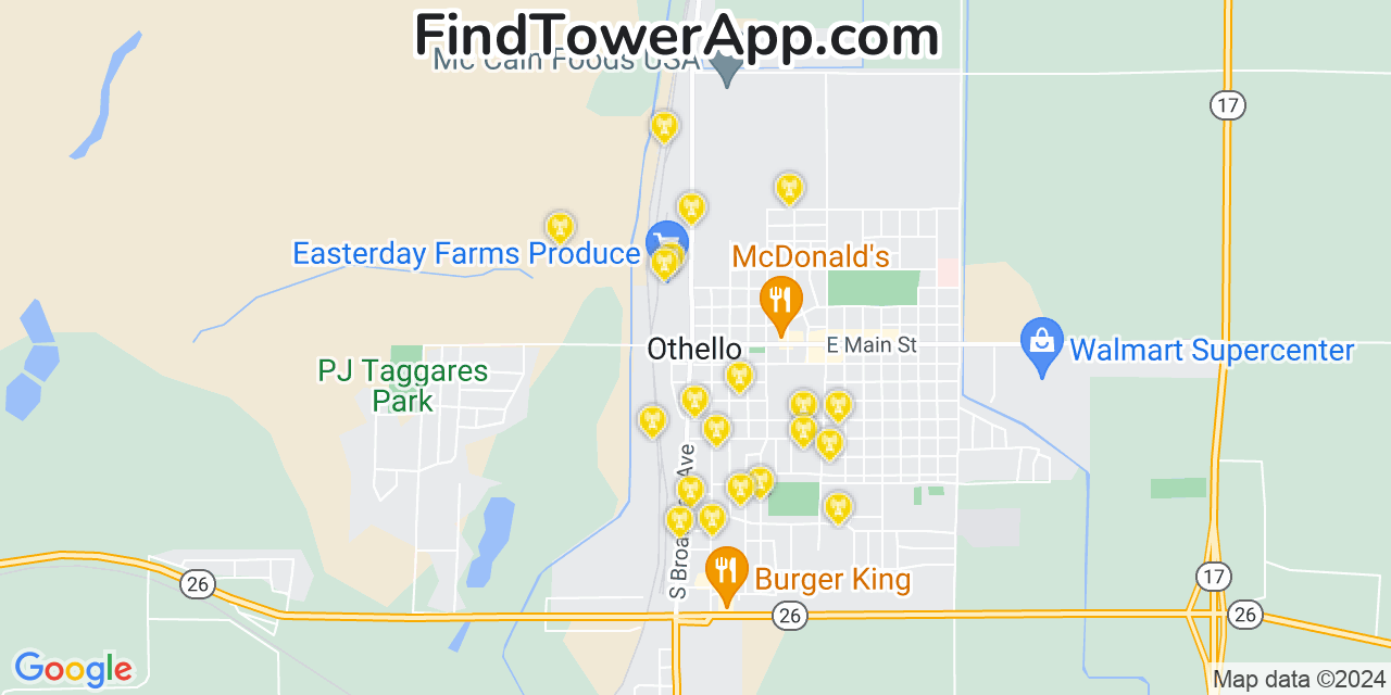 AT&T 4G/5G cell tower coverage map Othello, Washington