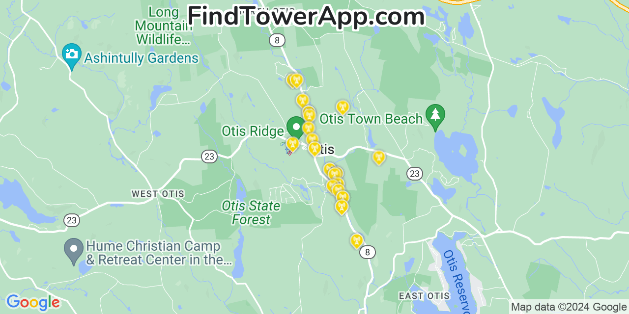 AT&T 4G/5G cell tower coverage map Otis, Massachusetts