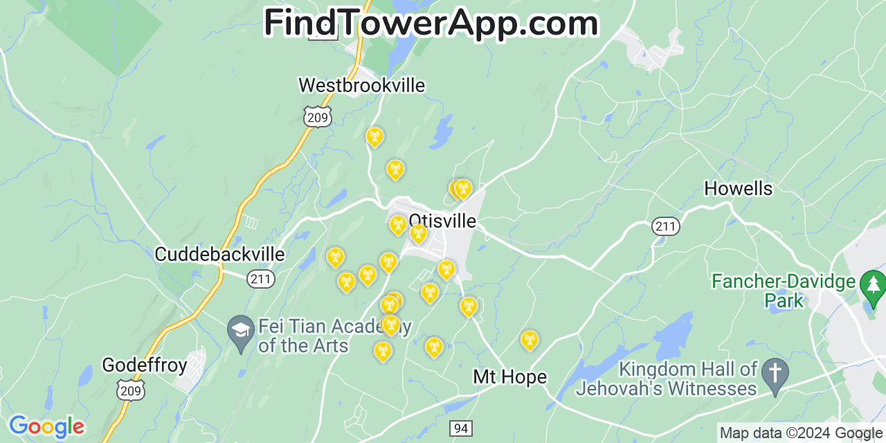 Verizon 4G/5G cell tower coverage map Otisville, New York