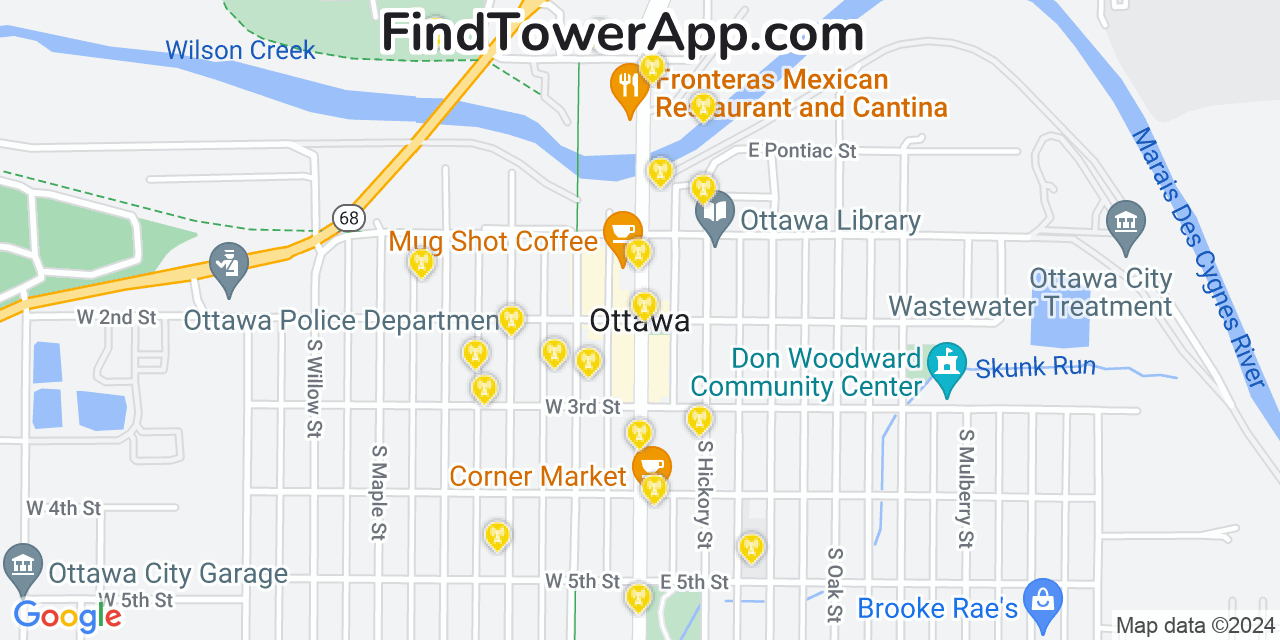 AT&T 4G/5G cell tower coverage map Ottawa, Kansas