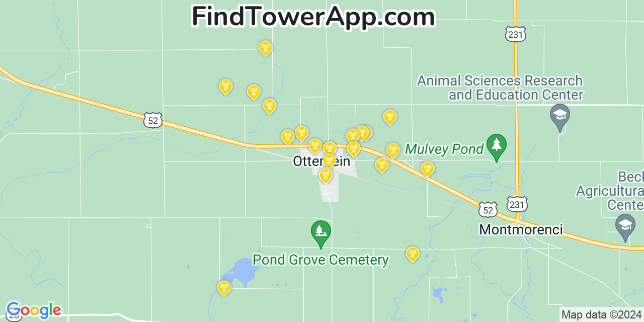 AT&T 4G/5G cell tower coverage map Otterbein, Indiana