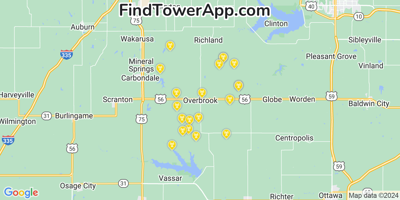 T-Mobile 4G/5G cell tower coverage map Overbrook, Kansas