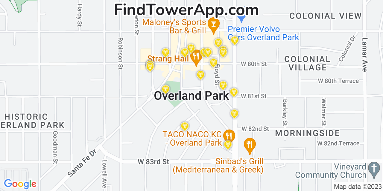 AT&T 4G/5G cell tower coverage map Overland Park, Kansas