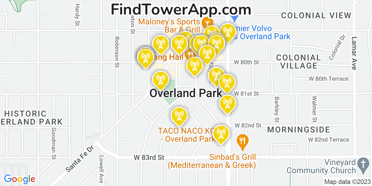 Verizon 4G/5G cell tower coverage map Overland Park, Kansas