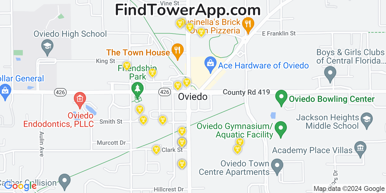 Verizon 4G/5G cell tower coverage map Oviedo, Florida