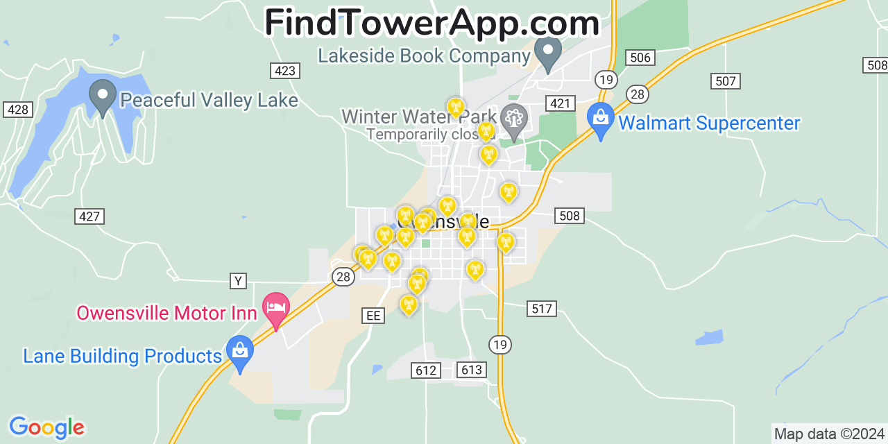 AT&T 4G/5G cell tower coverage map Owensville, Missouri