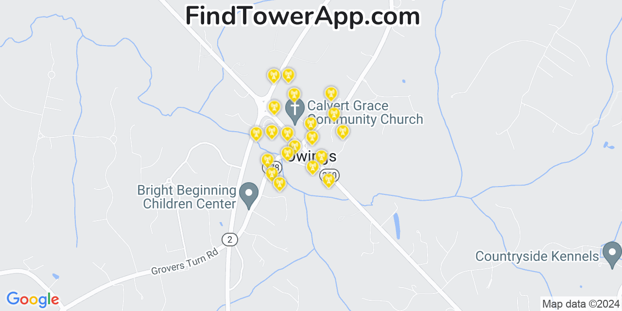 AT&T 4G/5G cell tower coverage map Owings, Maryland